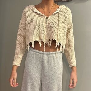 Cream zip up hooded sweater